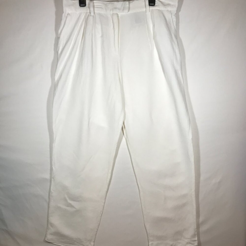 H & M Women's 16 White Linen Blend Double Pleated Casual Pants